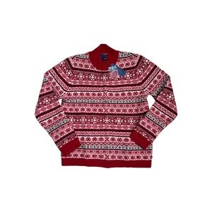 Charter Club Lambswool Fair Isle Cardigan Full Zip Sweater Red Womens Size M NWT